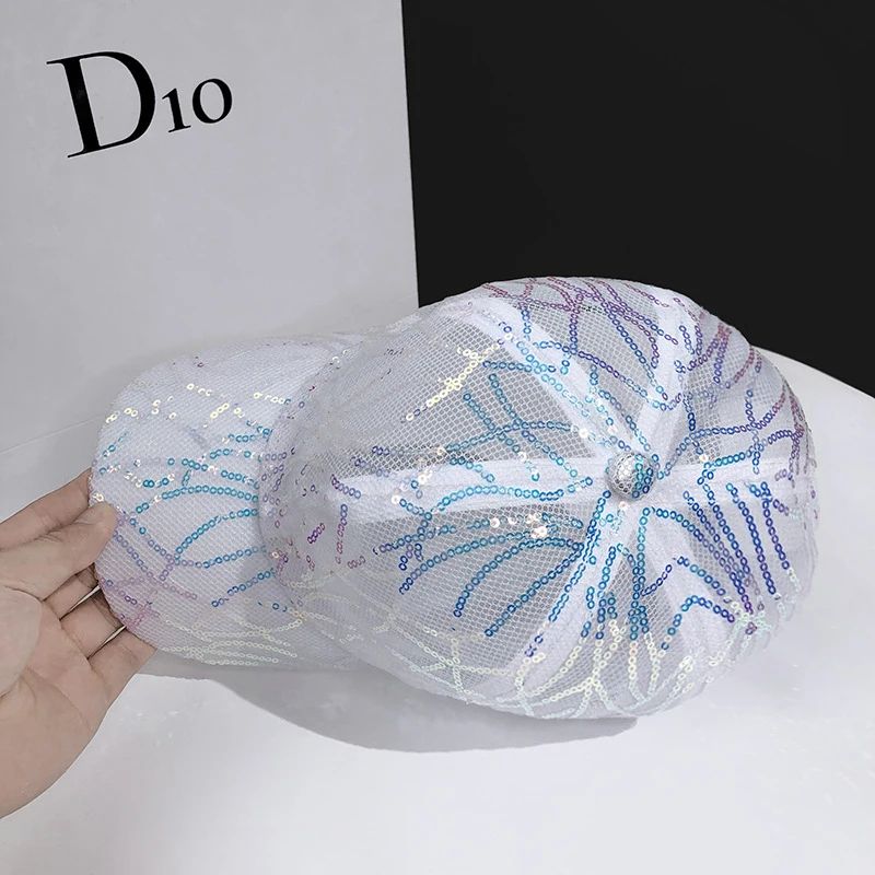 SparkleMesh Womens Mesh Baseball Cap Breathable Summer Sun Hat With Spangle Street Style 2