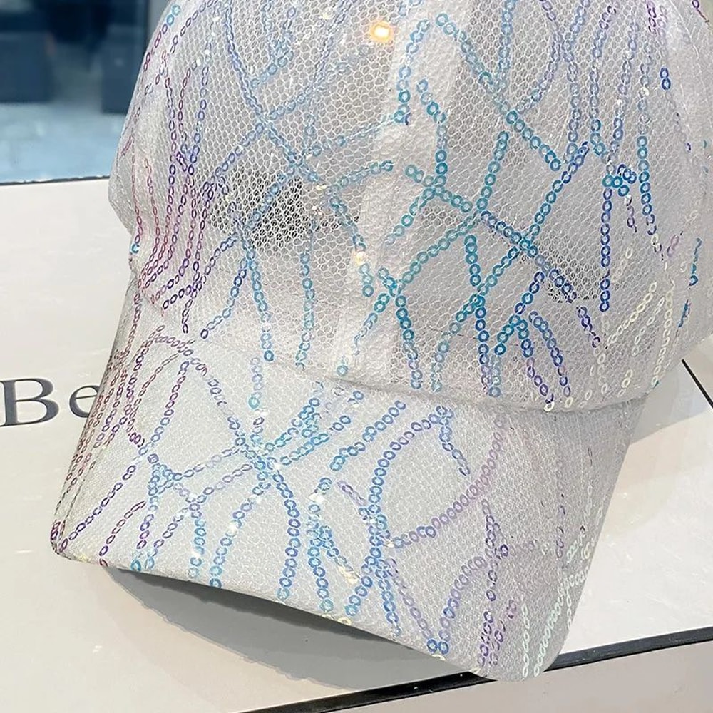 SparkleMesh Womens Mesh Baseball Cap Breathable Summer Sun Hat With Spangle Street Style 5