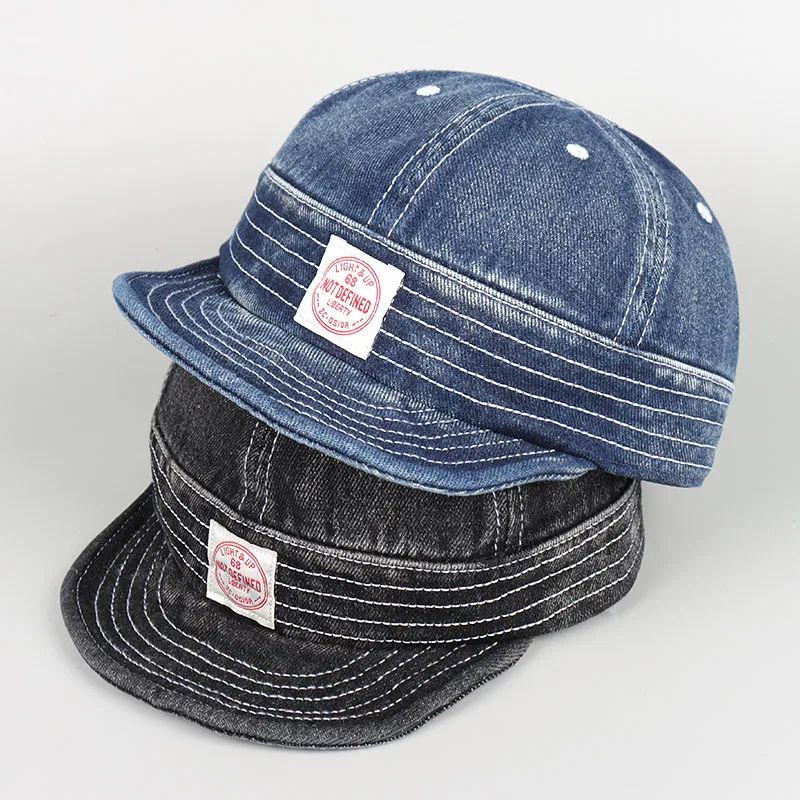 Vintage Short Brim Denim Baseball Cap Adjustable Unisex Streetwear Snapback 1