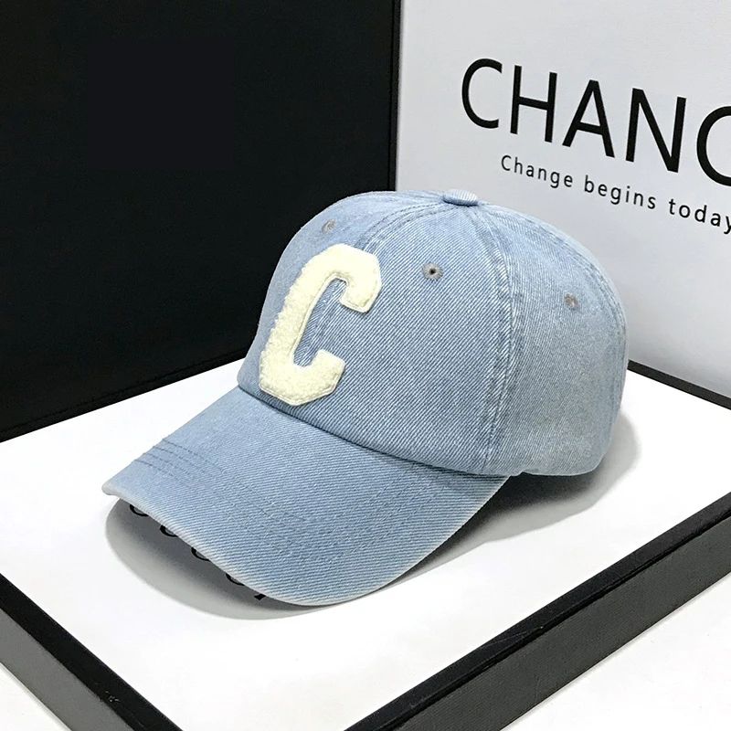 Vintage Denim Baseball Cap With Embroidered Letter C Adjustable Cotton Baseball Cap For Men Women 3