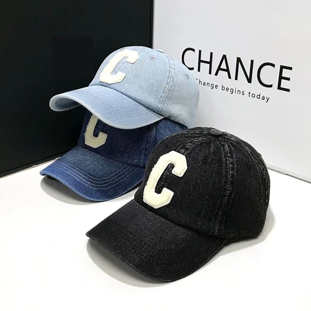 Vintage Denim Baseball Cap With Embroidered Letter C Adjustable Cotton Baseball Cap For Men Women 0