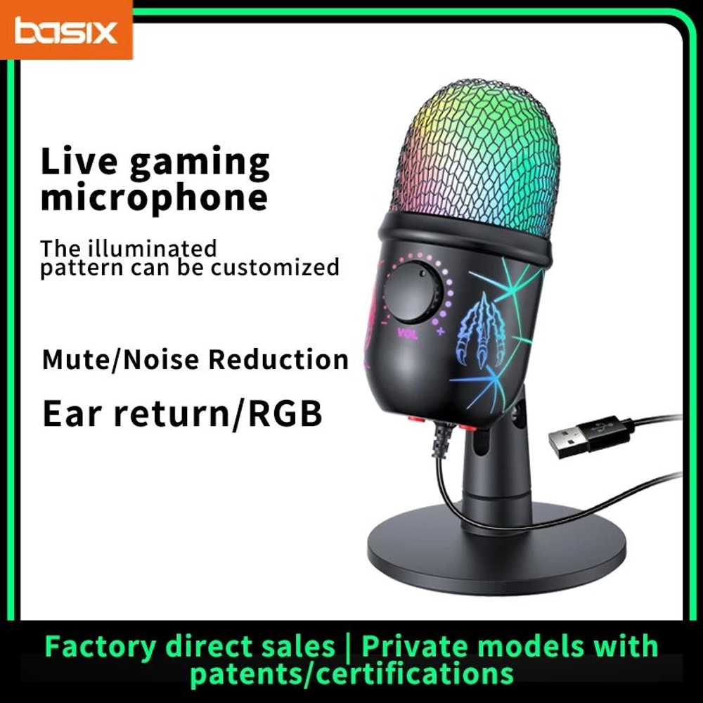 RGB USB Gaming Microphone With Noise Reduction RealTime Monitoring For Streaming Podcasting 0