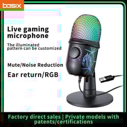 rgb usb gaming microphone with noise reduction & real-time monitoring for streaming & podcasting