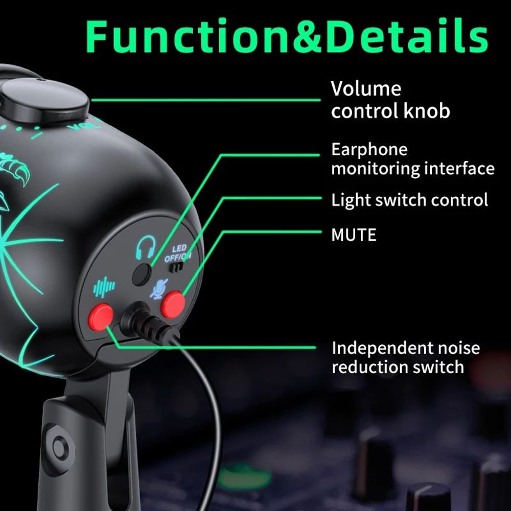 RGB USB Gaming Microphone With Noise Reduction RealTime Monitoring For Streaming Podcasting 1