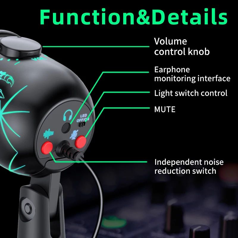 RGB USB Gaming Microphone With Noise Reduction RealTime Monitoring For Streaming Podcasting 1