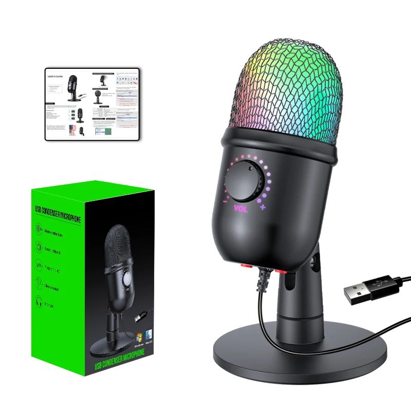 RGB USB Gaming Microphone With Noise Reduction RealTime Monitoring For Streaming Podcasting 5