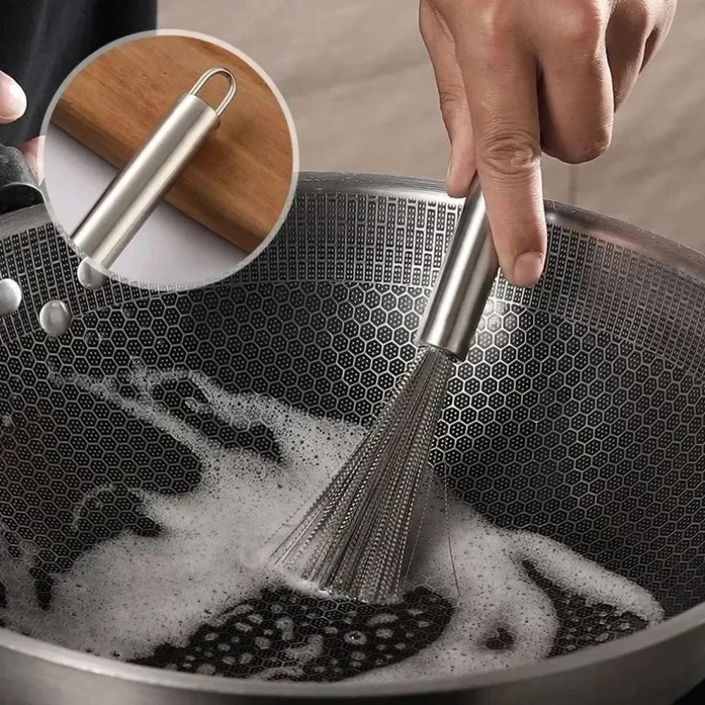 Stainless Steel Long Handle Kitchen Scrub Brush For Pots Utensils 2