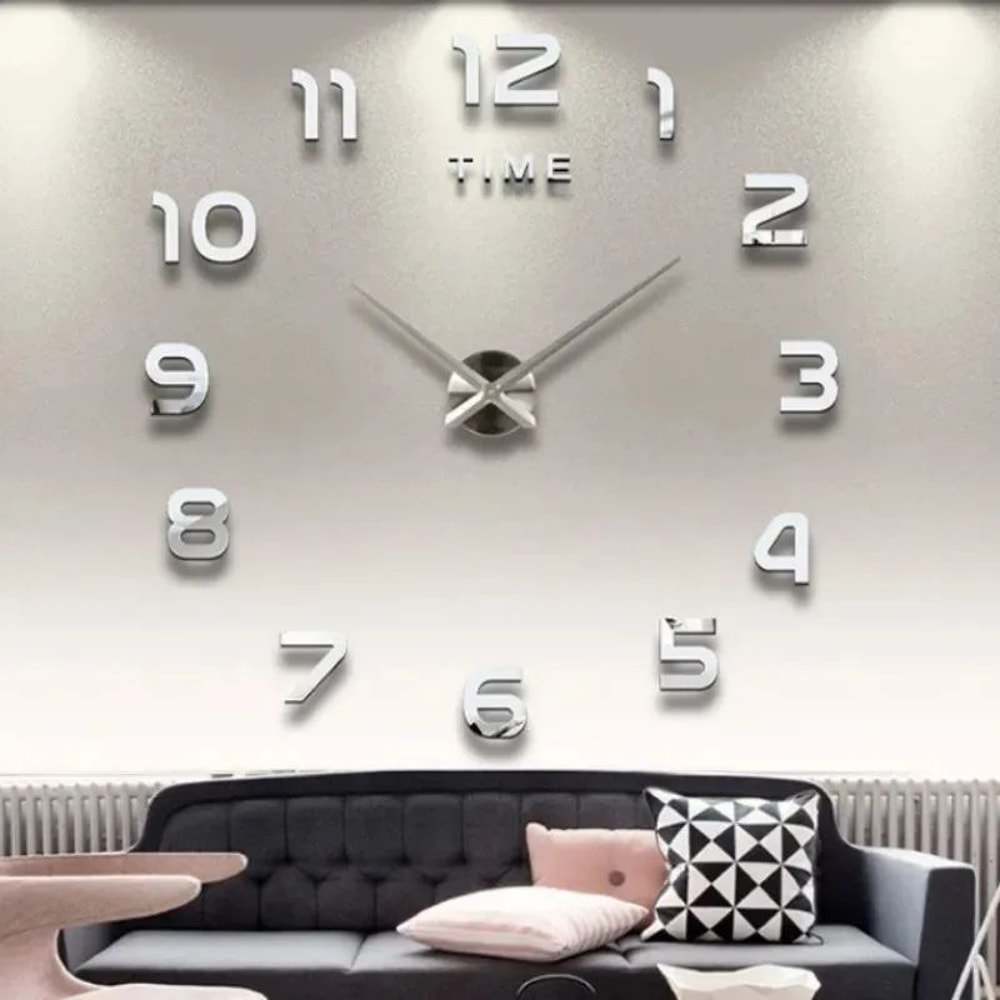 Modern DIY Large Wall Clock Acrylic Mirror Frameless Decor 0