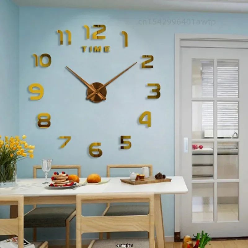 Modern DIY Large Wall Clock Acrylic Mirror Frameless Decor 1