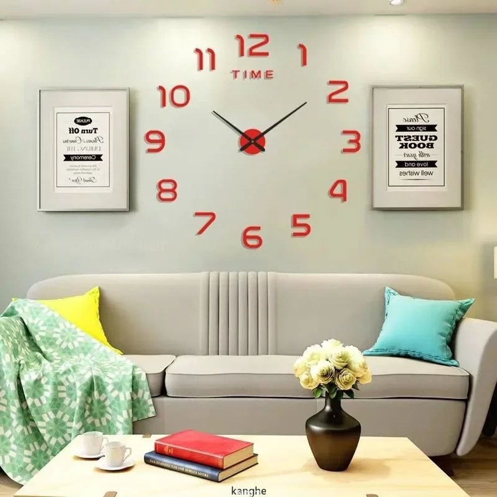 Modern DIY Large Wall Clock Acrylic Mirror Frameless Decor 2
