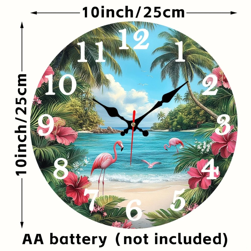 Tropical Flamingo Beach Wall Clock With Silent Quartz Movement Digital Display 1
