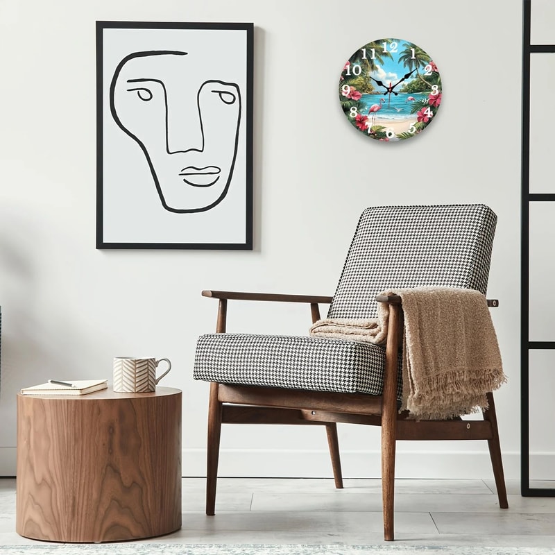 Tropical Flamingo Beach Wall Clock With Silent Quartz Movement Digital Display 2