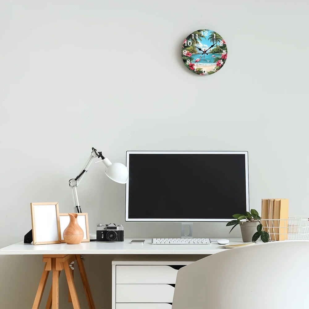 Tropical Flamingo Beach Wall Clock With Silent Quartz Movement Digital Display 5