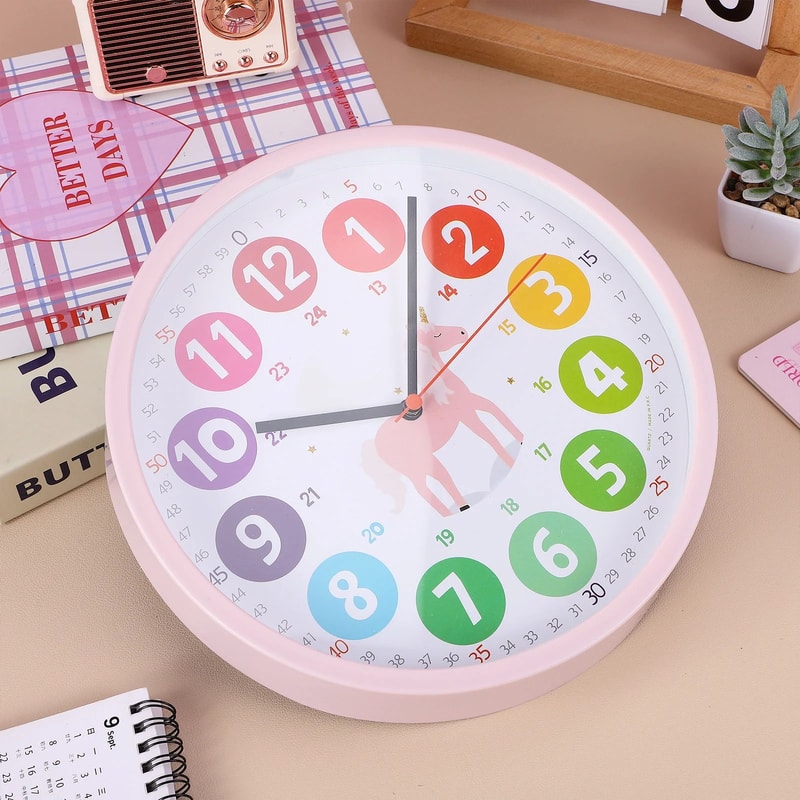 Colorful Kids Learning Clock Silent Analog Teaching Wall Clock For Bedroom Classroom Playroom 2