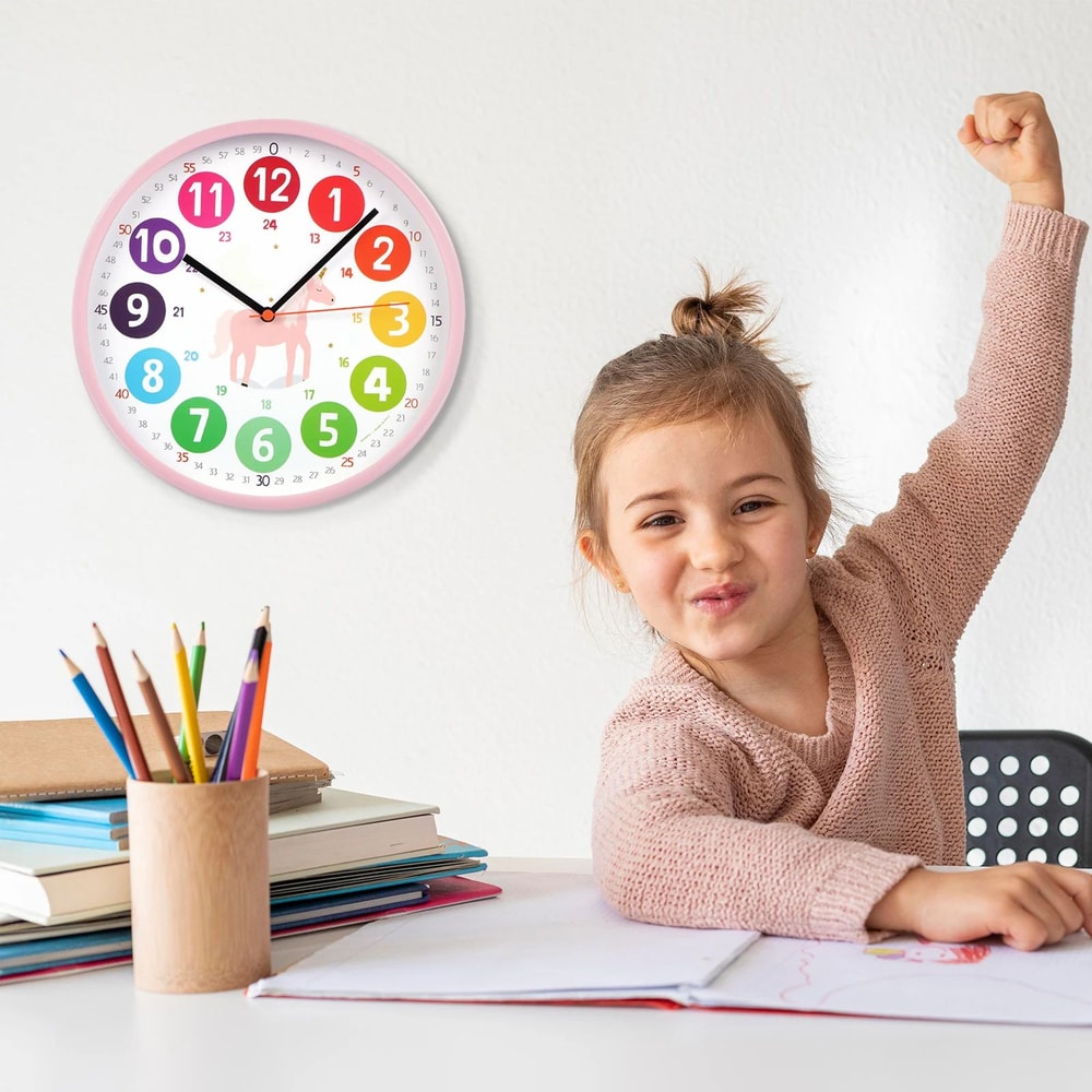 Colorful Kids Learning Clock Silent Analog Teaching Wall Clock For Bedroom Classroom Playroom 4
