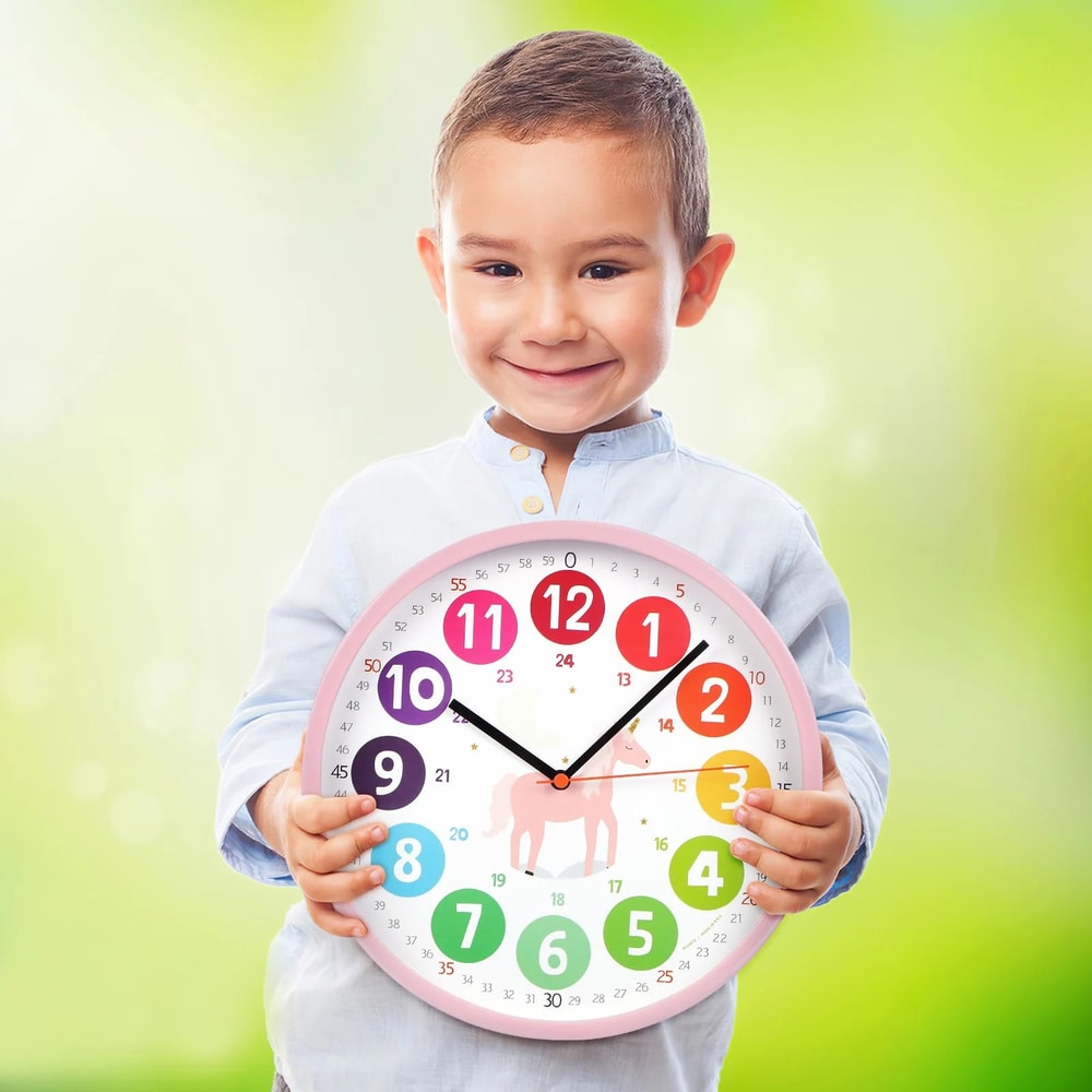 Colorful Kids Learning Clock Silent Analog Teaching Wall Clock For Bedroom Classroom Playroom 5