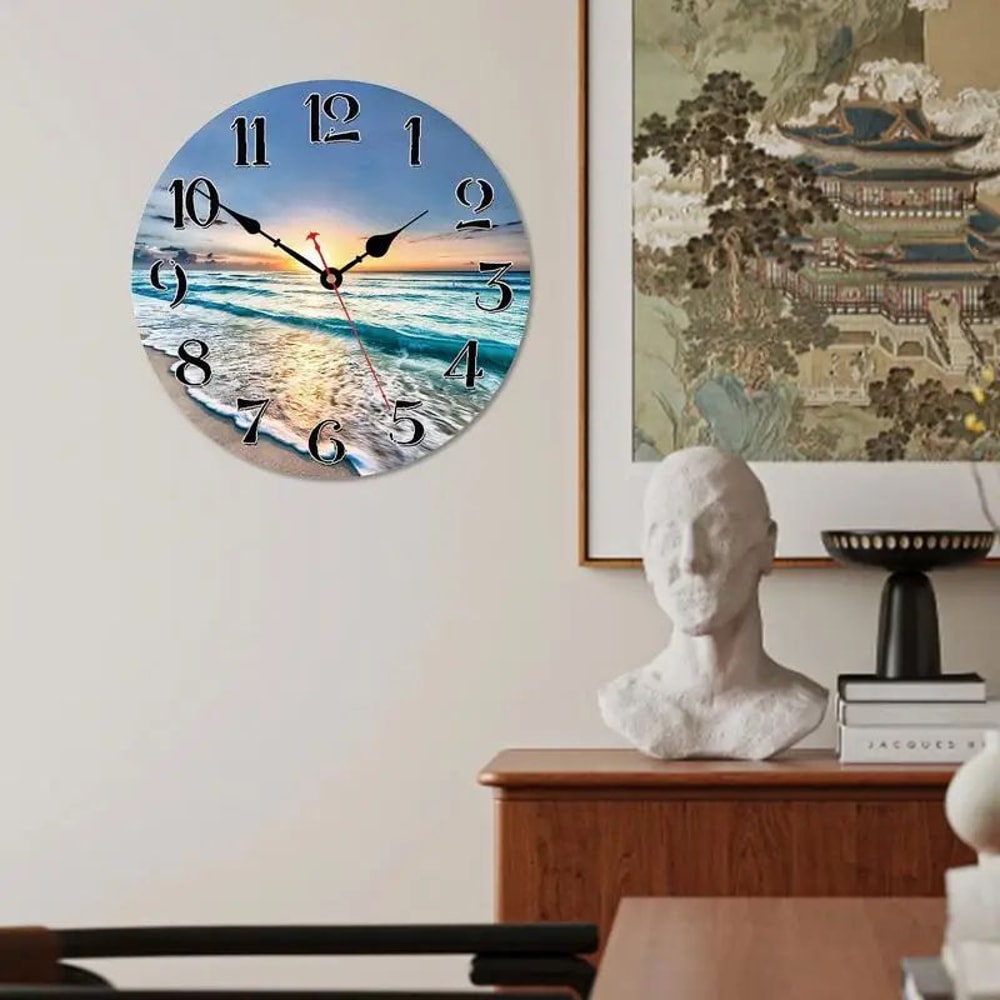 Blue Coastal Wall Clock 10 Inch Silent Non Ticking Beach Decor Clock 3