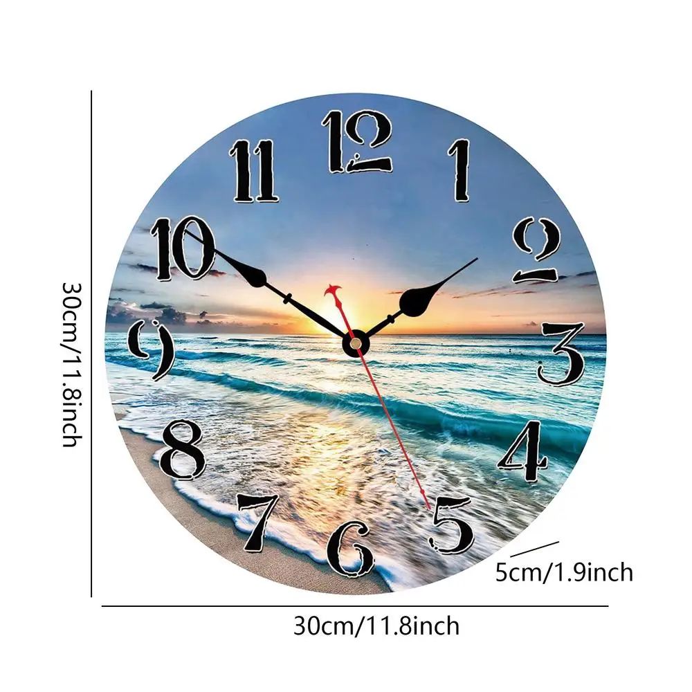 Blue Coastal Wall Clock 10 Inch Silent Non Ticking Beach Decor Clock 8
