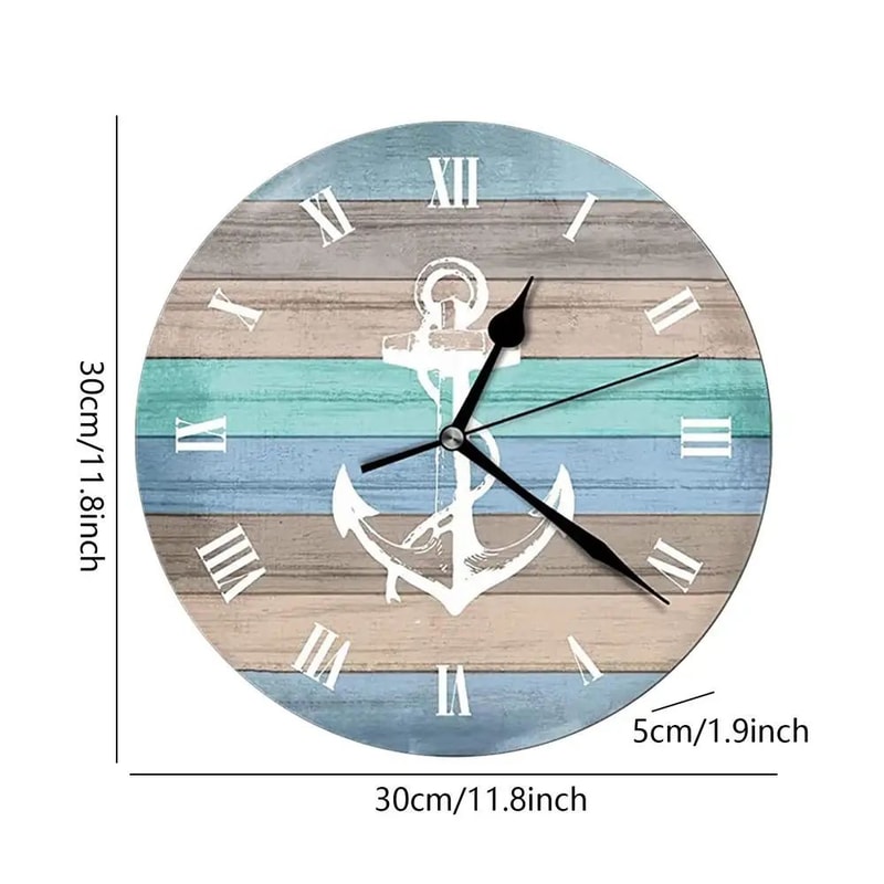 Blue Coastal Wall Clock 10 Inch Silent Non Ticking Beach Decor Clock 6