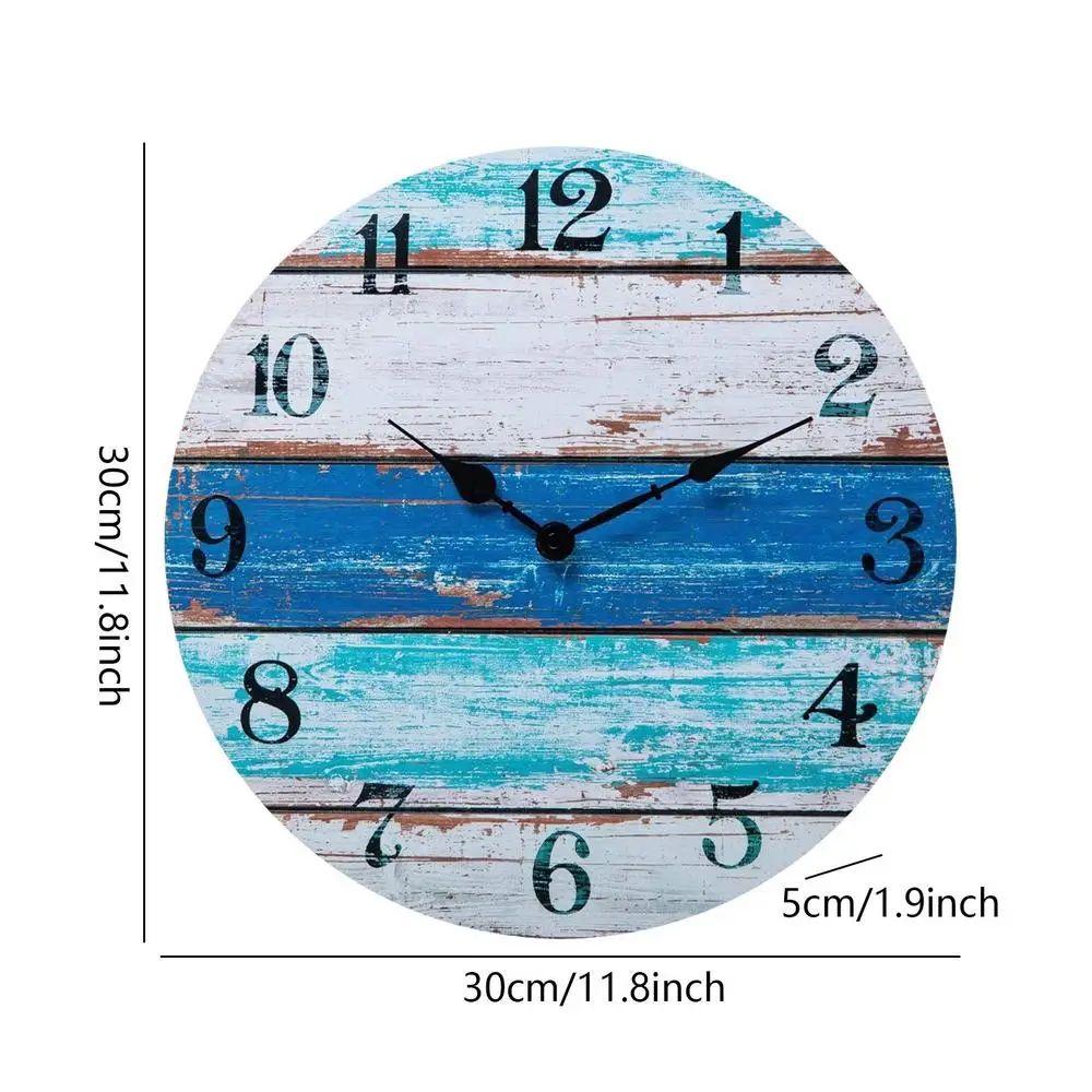 Blue Coastal Wall Clock 10 Inch Silent Non Ticking Beach Decor Clock 7