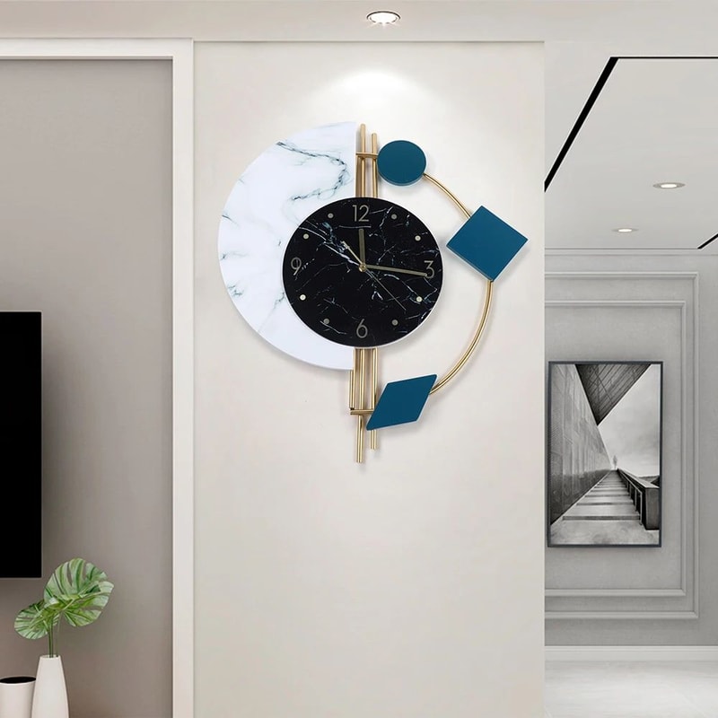 Modern Silent Wall Clock Creative Semicircle Marble Wall Clock For Elegant Home Decor 2