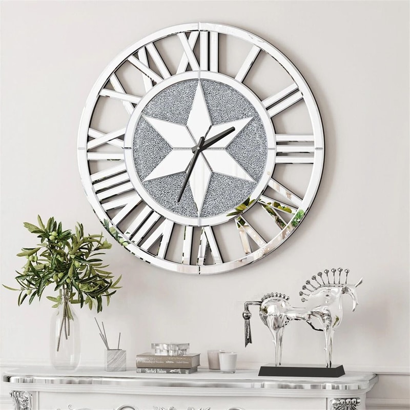 60cm Mirrored Roman Numeral Skeleton Wall Clock Elegant Large Wall Clock Decor 0