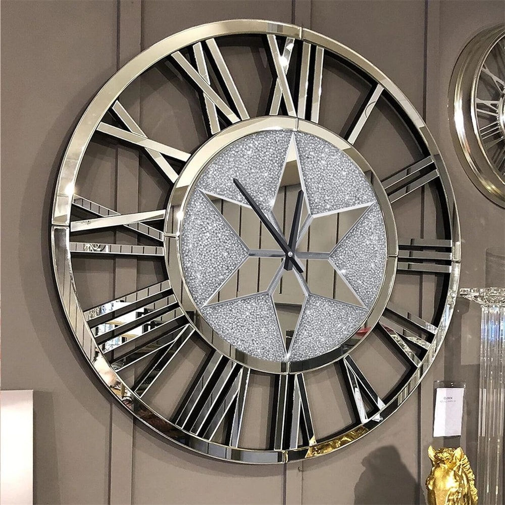 60cm Mirrored Roman Numeral Skeleton Wall Clock Elegant Large Wall Clock Decor 4