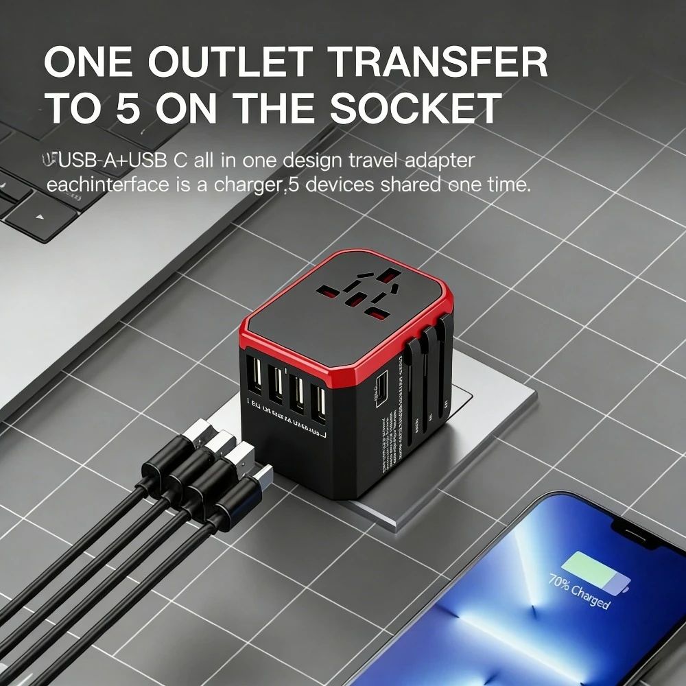 GlobalCharge Universal Travel Adapter With USBC International Plug Adapter MultiPort Travel Charg 5