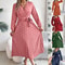 Elegant Polka Dot Maxi Dress VNeck Long Sleeve Pleated High Waist Swing Dress 0