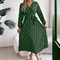 Elegant Polka Dot Maxi Dress VNeck Long Sleeve Pleated High Waist Swing Dress 1