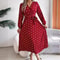 Elegant Polka Dot Maxi Dress VNeck Long Sleeve Pleated High Waist Swing Dress 2