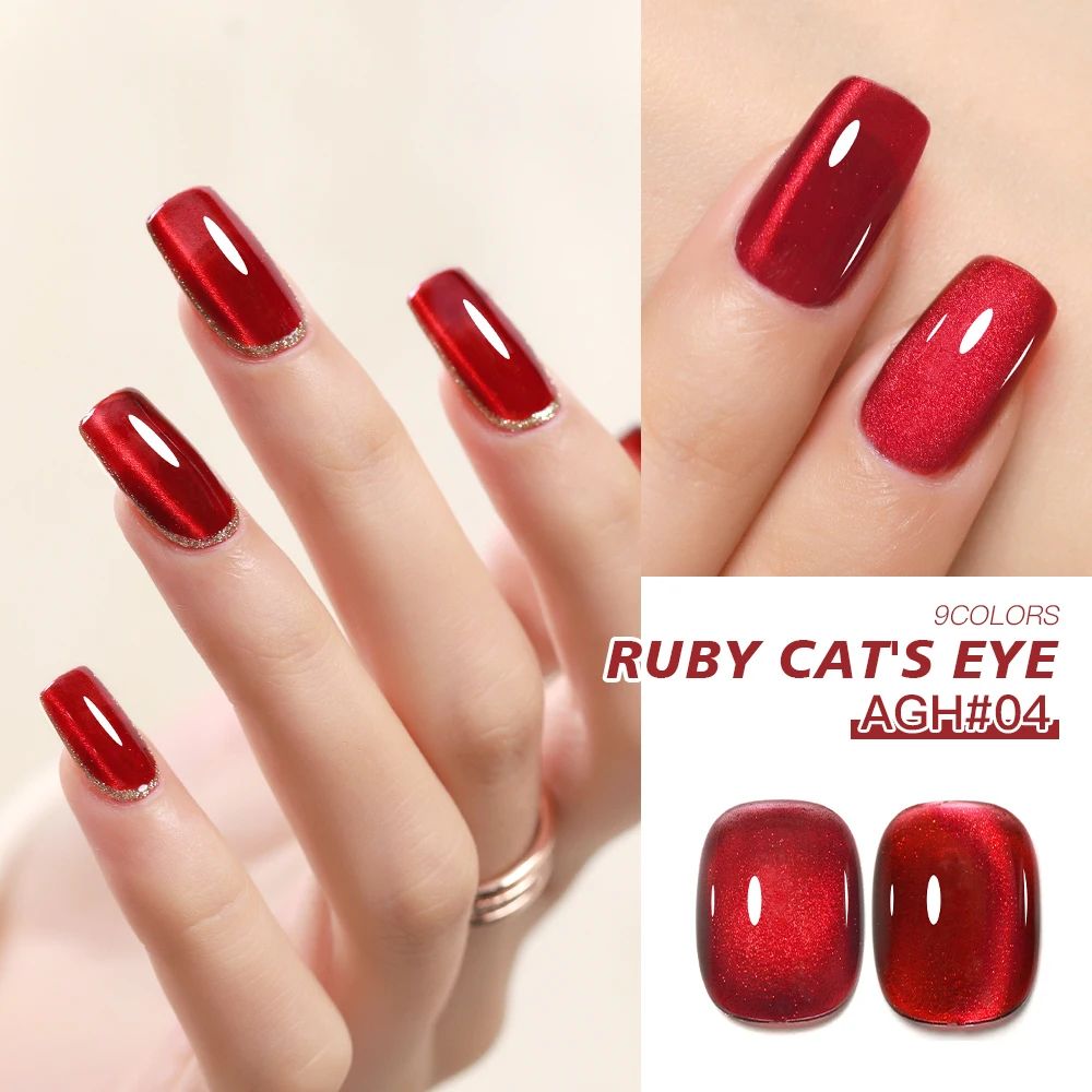 Cherry Ruby Magnetic Cat Eye Gel Nail Polish 15ml Chameleon Red UVLED Manicure Gel 4