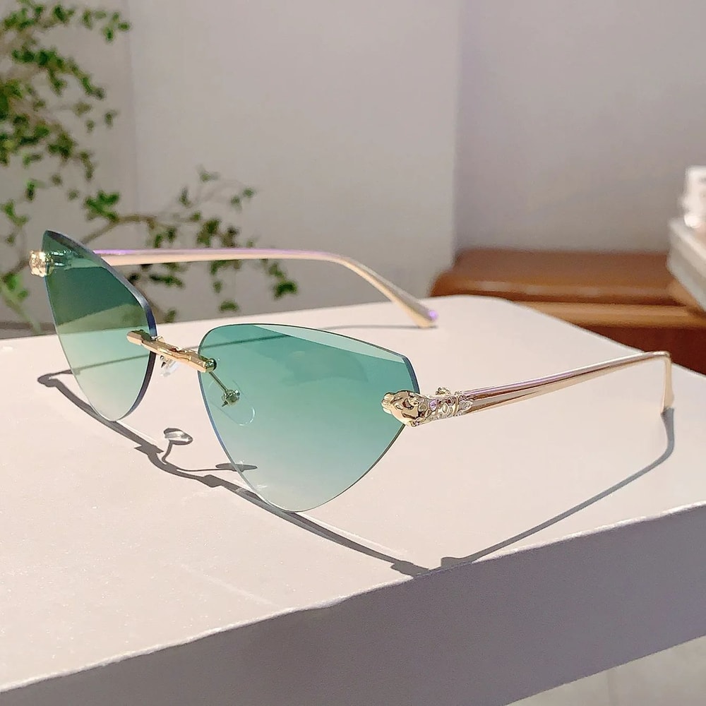 Vintage Y2K Rimless Triangle Cat Eye Sunglasses Retro Punk Designer Shades 7