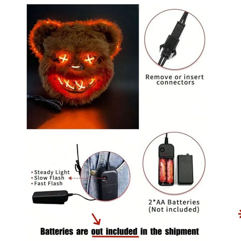 LED Bloody Rabbit Glow Mask Horror Cosplay Light Up Halloween Mask 5