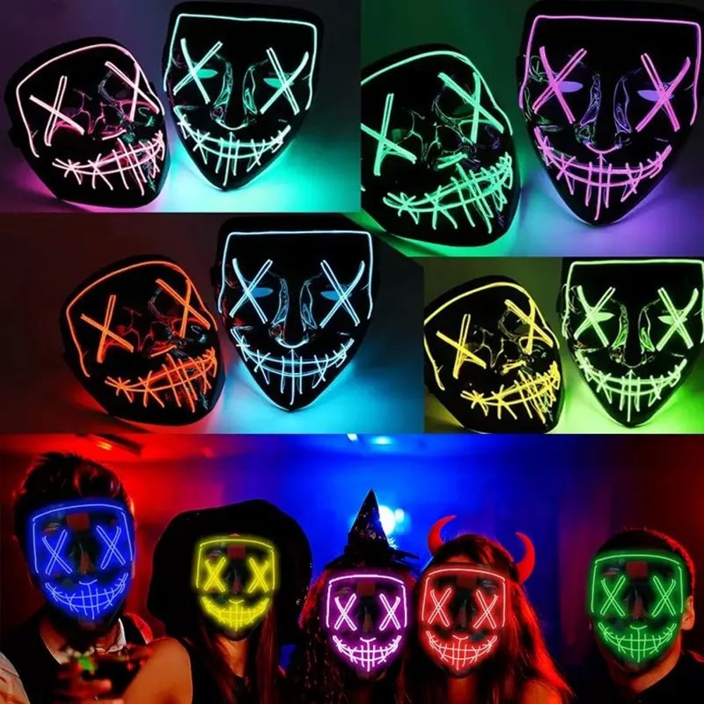 Neon Glow LED Purge Mask Wireless Light Up Halloween Cosplay Mask 0