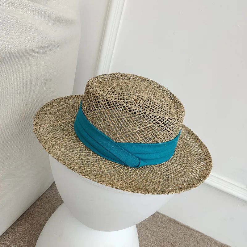 Handmade Straw Beach Hat Elegant Panama Hat For Women With Concave Flat Brim Sun Protection 8