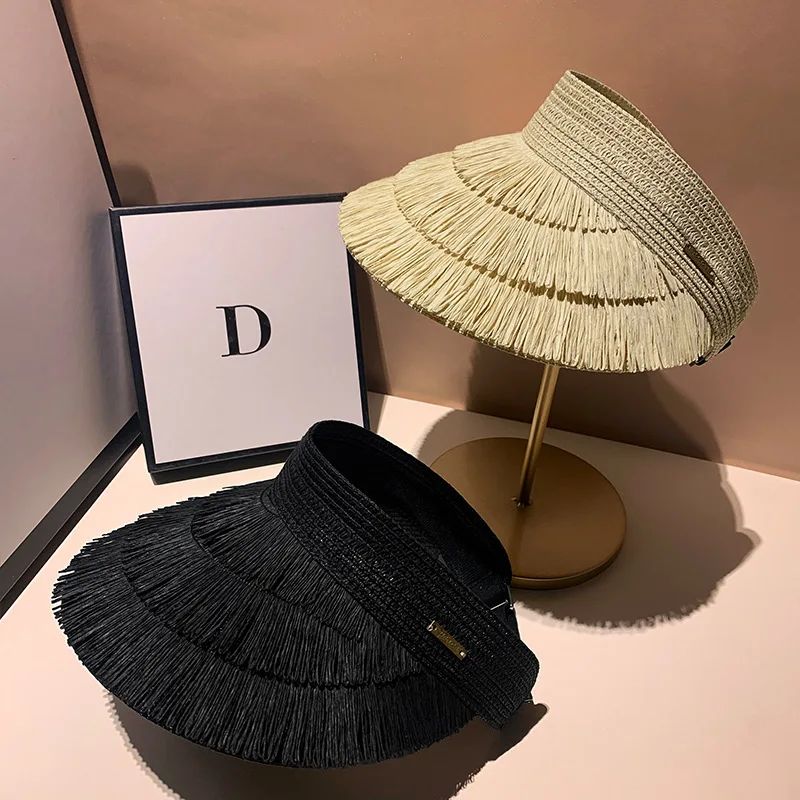Chic Tassel Straw Sun Visor Hat With UV Protection For Women 1