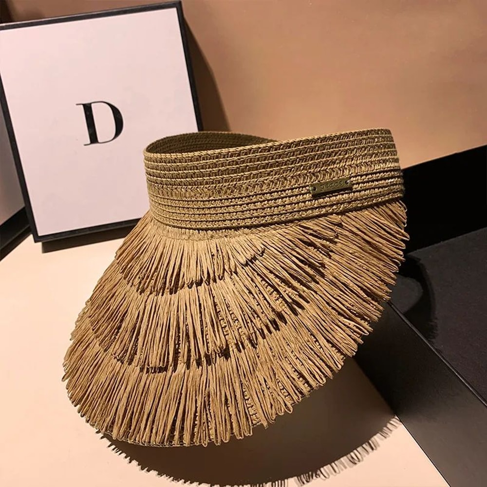Chic Tassel Straw Sun Visor Hat With UV Protection For Women 2