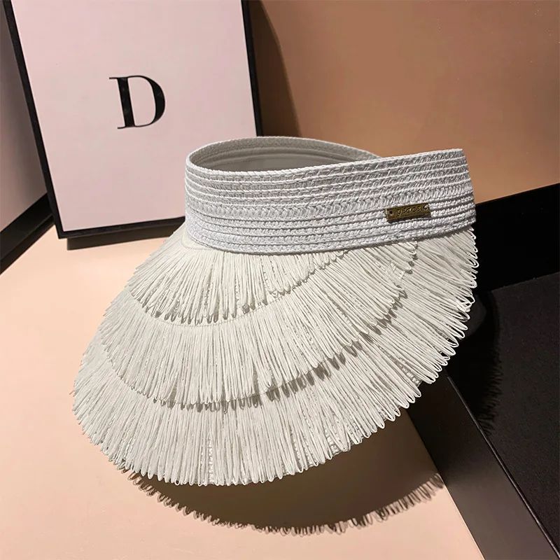 Chic Tassel Straw Sun Visor Hat With UV Protection For Women 3