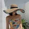 Vintage Foldable Straw Womens Sun Hat With Wide Brim UV Protection Beach Visor 3
