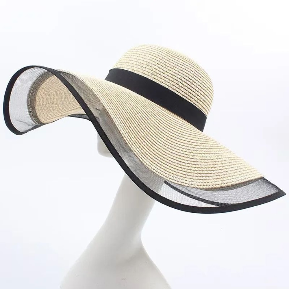 Vintage Foldable Straw Womens Sun Hat With Wide Brim UV Protection Beach Visor 7