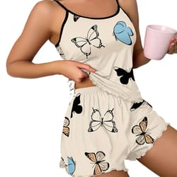 butterfly dreams womens butterfly print pajama set – soft cami and shorts sleepwear with lettuce trim