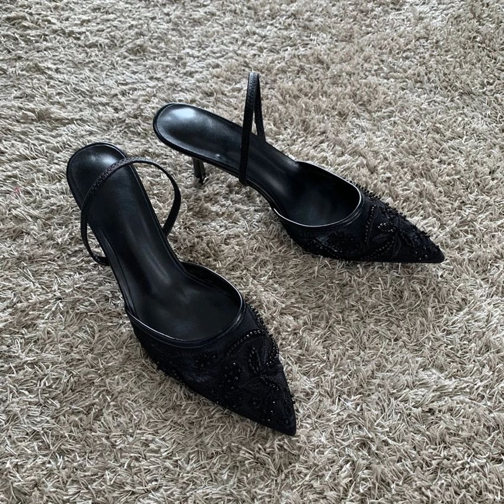 Luxe Embroidered Mesh Slingback Heels For Weddings And Parties 0