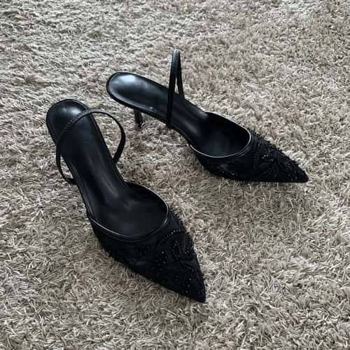 Luxe Embroidered Mesh Slingback Heels for Weddings and Parties