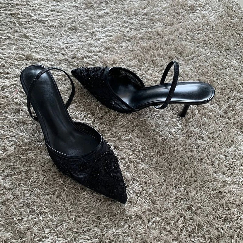 Luxe Embroidered Mesh Slingback Heels For Weddings And Parties 1