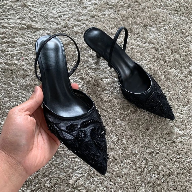 Luxe Embroidered Mesh Slingback Heels For Weddings And Parties 3