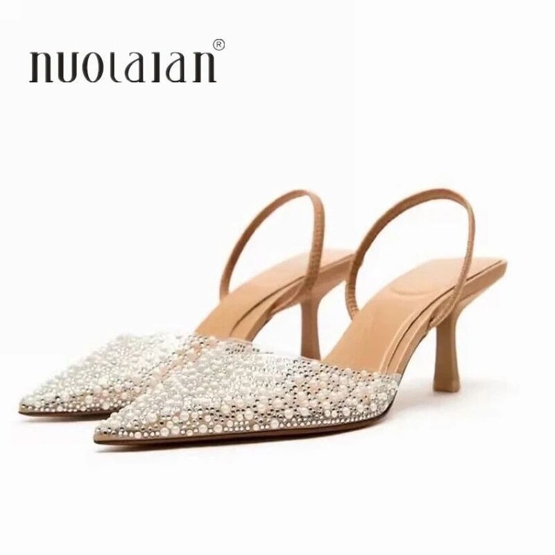 Pearl Slingback Heels For Women Elegant Pointed Toe Pumps 0