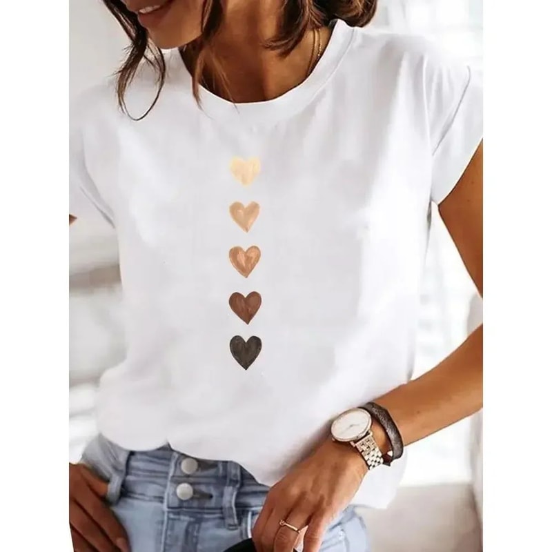 Retro Love Heart Y2K TShirt Womens Casual Heart Print TShirt Summer ONeck Graphic Tee 3