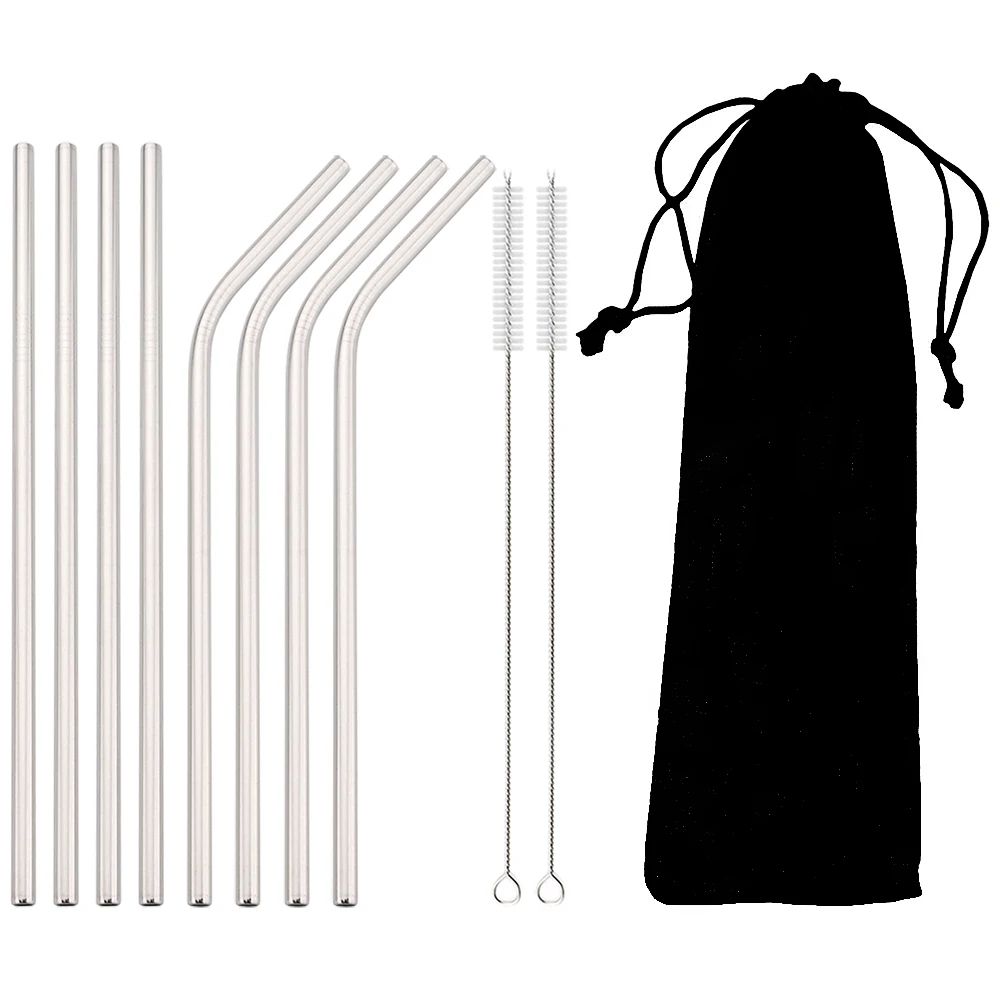 Rainbow Reusable Metal Straws Set With Cleaning Brush Premium Stainless Steel Drinking Straws For 7