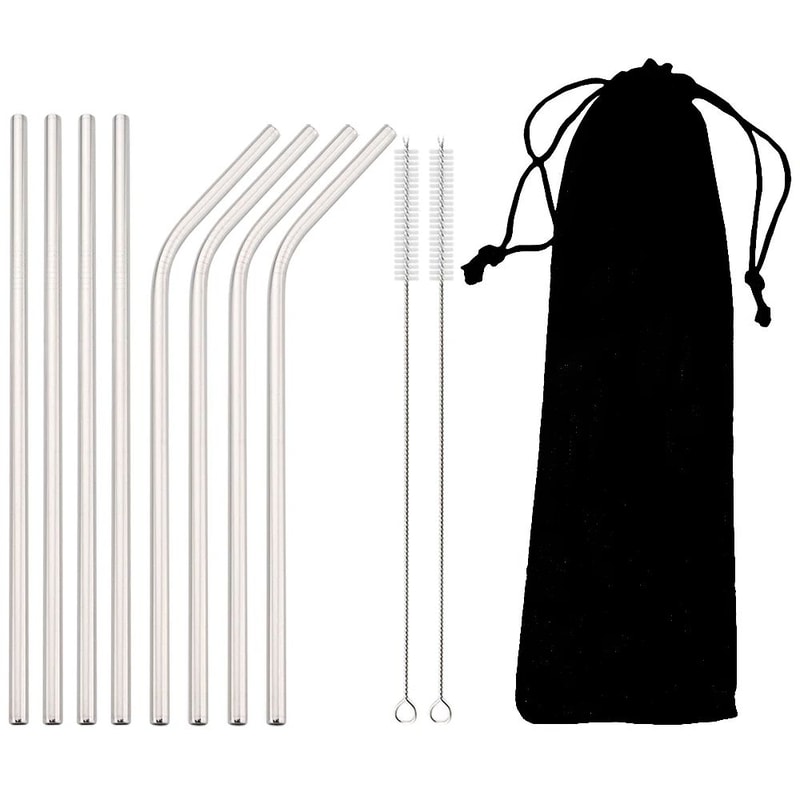 Rainbow Reusable Metal Straws Set With Cleaning Brush Premium Stainless Steel Drinking Straws For 7
